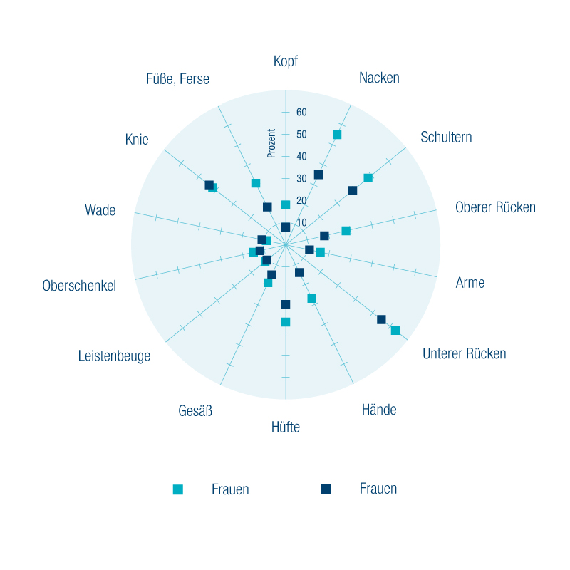 Diagramm mit den häufigsten Schmerzegionen